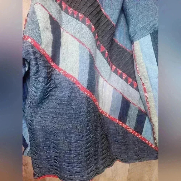 Vintage 90s Hand Made Patchwork Denim Jacket Size LG Women's - Picture 13 of 15